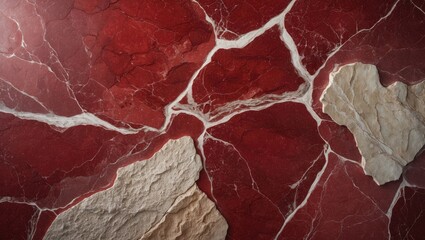 Poster - Elegant Italian red stone patterned backdrop featuring a rich dark red marble design with soft mineral veining. Exotic abstract limestone elements enhance this striking texture.