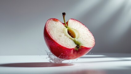 Aufkleber - Segment of a red apple descending towards the surface, cropped and featured against a white background.
