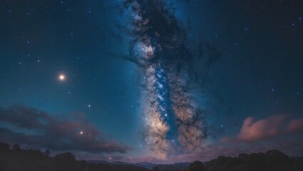 expansive blue night sky showcasing the milky way and stars against a dark backdrop. a universe abun