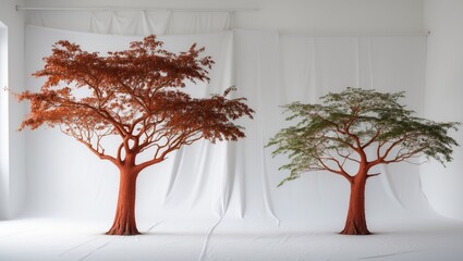 Poster - Pterocarpus macrocarpus trees displayed against a white background (Burma padauk). individual tropical trees utilized in design, marketing, and building.