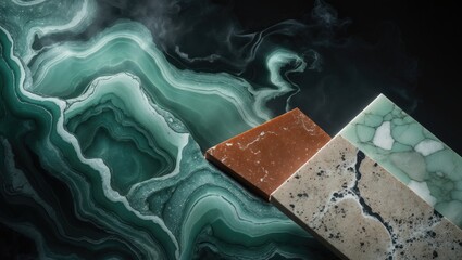 Poster - Mint Emperador onyx marble, Aqua-colored limestone (high-resolution), breccia marble for interior and exterior decor design backdrop, natural quartzite tiles for ceramic walls and flooring.