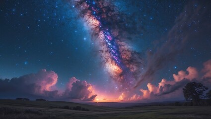 Wall Mural - Milky Way galaxy filled with stars and cosmic dust in the universe, long exposure shot, Nighttime view featuring the vibrant Milky Way, Star-filled sky during summer, Stunning Universe, Space backd...