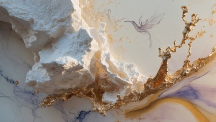 Poster - Elegant Marble Flow. Soft Mineral Stone Pattern. Subtle Abstract Art Illustrations. Acrylic Medium. Refined Wallpaper Design. Creative Colorful Paintworks. Marble Design. Touches of Gold.