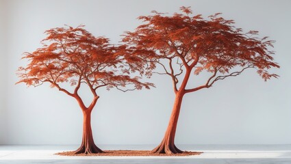 Poster - Pterocarpus macrocarpus trees standing alone against a white background (Burma padauk). Individual tropical trees utilized in design, advertising, and construction.