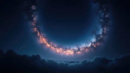 Wall Mural - Cosmic arch in the dark sky filled with stars. Nighttime Milky Way and twinkling stars.