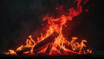 Aufkleber - Crimson flames radiating strength from a blaze set against a dark backdrop.