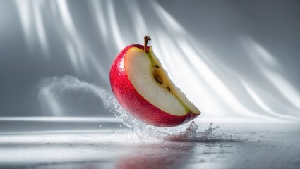 Aufkleber - A piece of red apple dropping to the ground, removed from its surroundings against a white background.