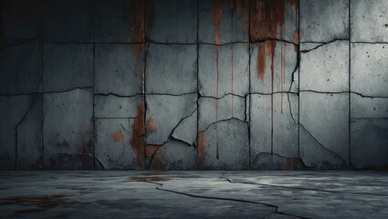 Aufkleber - Eerie fractured walls. Abstract concrete backdrop featuring a dark, sinister texture with ominous blood-like streaks.