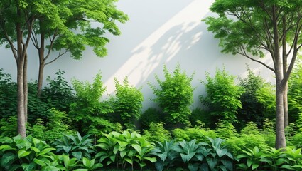Poster - Eliminate the line of trees. A row of vibrant green plants and trees in summer against a white background. Lush forest environment. High-quality clipping mask. A woodland brimming with greenery.