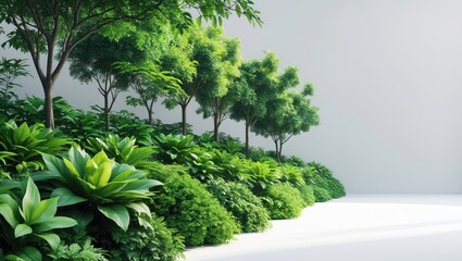 Poster - Eliminate the line of trees. A summer collection of green plants and trees on a plain white background. Lush forest scenery. High-quality clipping mask. A woodland with vibrant greenery.