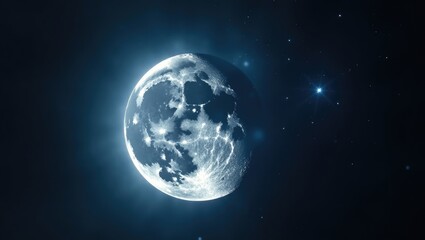 Wall Mural - Icon of a cratered moon amidst stars. Celestial body, a planet. Isolated figure on a clear background.
