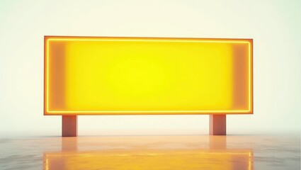 Aufkleber - Vintage advertising sign structure or empty display board with vibrant yellow neon illumination, set against a white wall background with shadows.