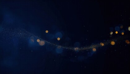 Poster - abstract digital wave of glowing particles in dark space, futuristic technology background with golden bokeh lights

