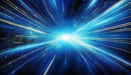 Poster - futuristic hyperspace jump with glowing blue light streaks, abstract cosmic speed motion, sci-fi space travel background

