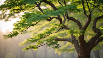 Poster - Maple Tree in a Gentle Breeze with Vibrant Green Foliage