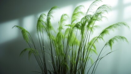 Aufkleber - Green moss-covered reeds set against a bright white backdrop.