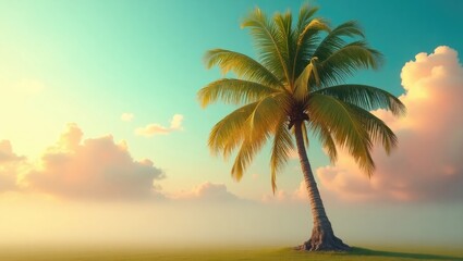 Aufkleber - Cloudy sky backdrop featuring a classic coconut palm.