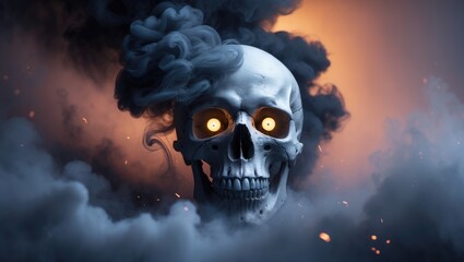 Poster - Eerie skull rising from a haze of smoke. Spooky backdrop for Halloween.