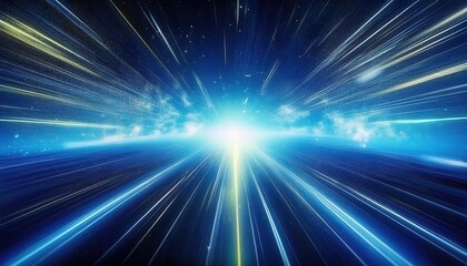 Poster - futuristic hyperspace jump with glowing blue light streaks, abstract cosmic speed motion, sci-fi space travel background

