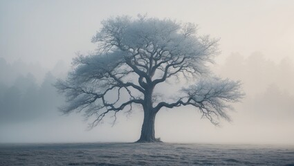 Poster - Lone tree with an alpha channel and a shadowed background on a misty setting.