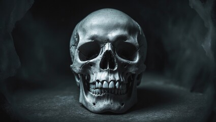 Poster - Human skull photographed in monochrome.