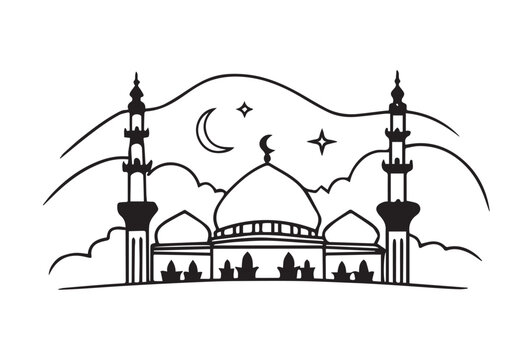 Graceful Mosque Silhouettes Pack,Minimalist Mosque Silhouettes: 6 Variations in Vector Format.