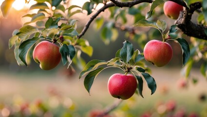 Aufkleber - Crimson apples hanging from a branch of an apple tree