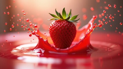 Aufkleber - Lifelike strawberry juice with a burst of fresh fruit vector illustration