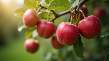 Poster - Juicy red apples hanging on a tree in the garden. Apple picking time.
