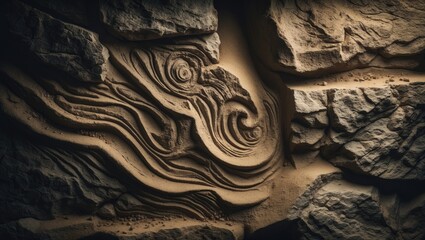 Aufkleber - textured stone backdrop featuring natural sand formations. stone surface with marks and intricate de