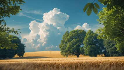 Poster - Clouds, foliage, and a meadow
