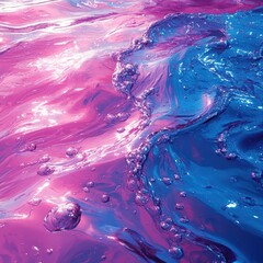 Poster - Stunning Abstract Water Surface with Colorful Reflections and Bubbles in Vibrant Shades of Pink and Blue for Creative Design Projects