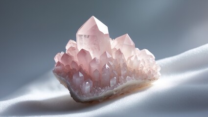 Aufkleber - Pink quartz crystal displayed against a white backdrop
