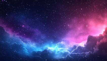Poster - Stunning Deep Space Scene Featuring Vibrant Clouds and Sparkling Stars in Rich Blues, Pinks, and Purples Creating a Cosmic Dreamscape Background