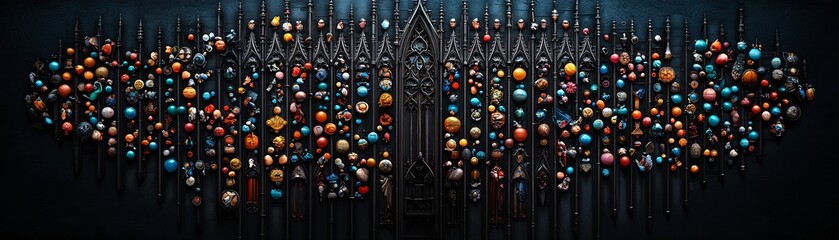 Poster - Gothic stained glass patterns, dark medieval elegance, rich jewel tones, intricate leadwork details, dramatic lighting reflections, ultra-HD artistic rendering