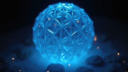 Fototapete - A luminous blue sphere crafted from shiny hexagonal patterns. Photo