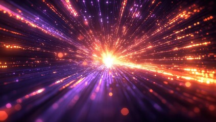 Fototapete - Vibrant Abstract Light Rays and Particles Exploding in a Colorful Cosmic Pattern Creating a Sense of Depth and Movement in a Dark Background