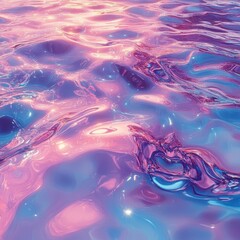Poster - Vibrant Abstract Water Surface with Pink and Blue Reflections Capturing the Essence of Serenity and Tranquility in Nature's Beauty