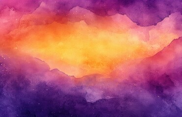 Aufkleber - Vibrant abstract watercolor landscape with warm orange glow and rich purple tones, evoking a dreamy sunset atmosphere for artistic projects