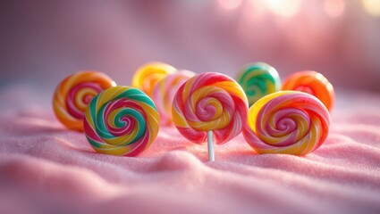 Aufkleber - vibrant and delicious spiral lollipops against a pink backdrop