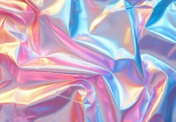 Poster - Vibrant Iridescent Fabric Texture with Soft Folds and Colorful Hues of Pink, Blue, and Purple for Artistic and Creative Backgrounds