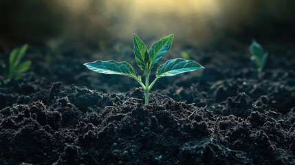 Poster - new plant sprouting from dark soil, symbolizing growth and renewal