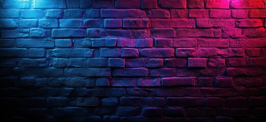 Poster - Vibrant Neon Lights Casting Shadows on Grungy Brick Wall Creating Artistic Background for Photo and Design Projects