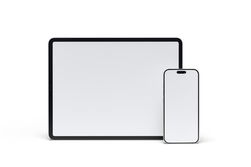 Fototapete - Realistic modern tablet and smartphone digital device mockup front view with blank screen isolated on background. Technology empty display template for ui, ux, app and website presentation
