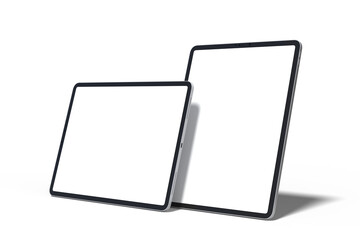 Fototapete - 3D Realistic modern tablet digital device mockup front view with blank screen and shadow isolated on background. Technology empty display template for ui, ux, app and website presentation