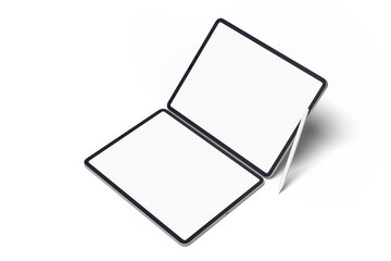Fototapete - Realistic modern tablet and pencil digital device mockup front view with blank screen and shadow isolated on background. Technology empty display template for ui, ux, app and website presentation