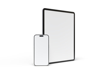 Fototapete - Realistic modern tablet and smartphone digital device mockup front view with blank screen isolated on background. Technology empty display template for ui, ux, app and website presentation
