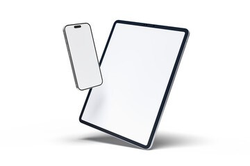 Fototapete - Realistic modern tablet and smartphone digital device mockup front view with blank screen isolated on background. Technology empty display template for ui, ux, app and website presentation