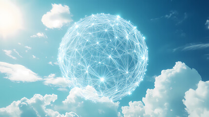 Glowing Network Sphere in the Blue Sky