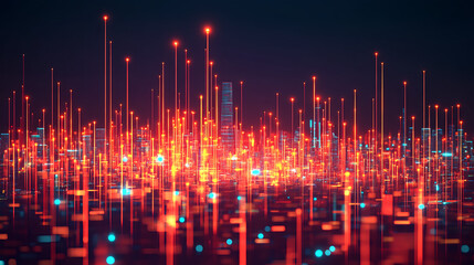 Poster - dynamic data visualization urban environment digital art nighttime setting futuristic concept